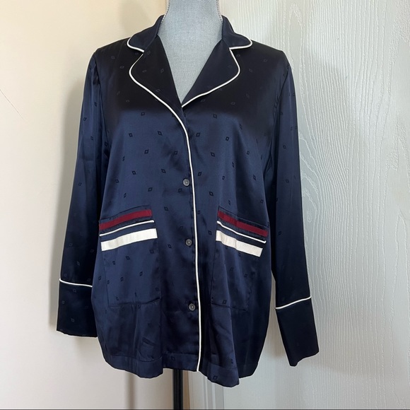 DEREK LAM 10 CROSBY Pajama Blouse Button Down Midnight 12 - Picture 2 of 14